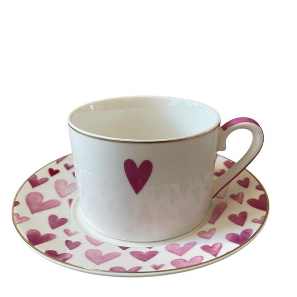 Grace Teaware Teacup & Saucer Pink & Purple Hearts Valentine's Day New - Picture 1 of 16
